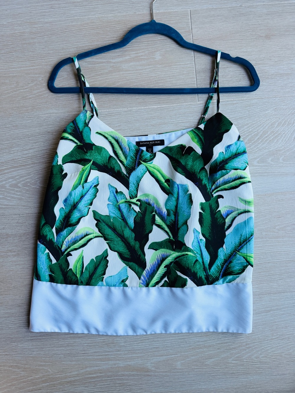 Banana Republic White Cami with Green Tropical Leaf Print